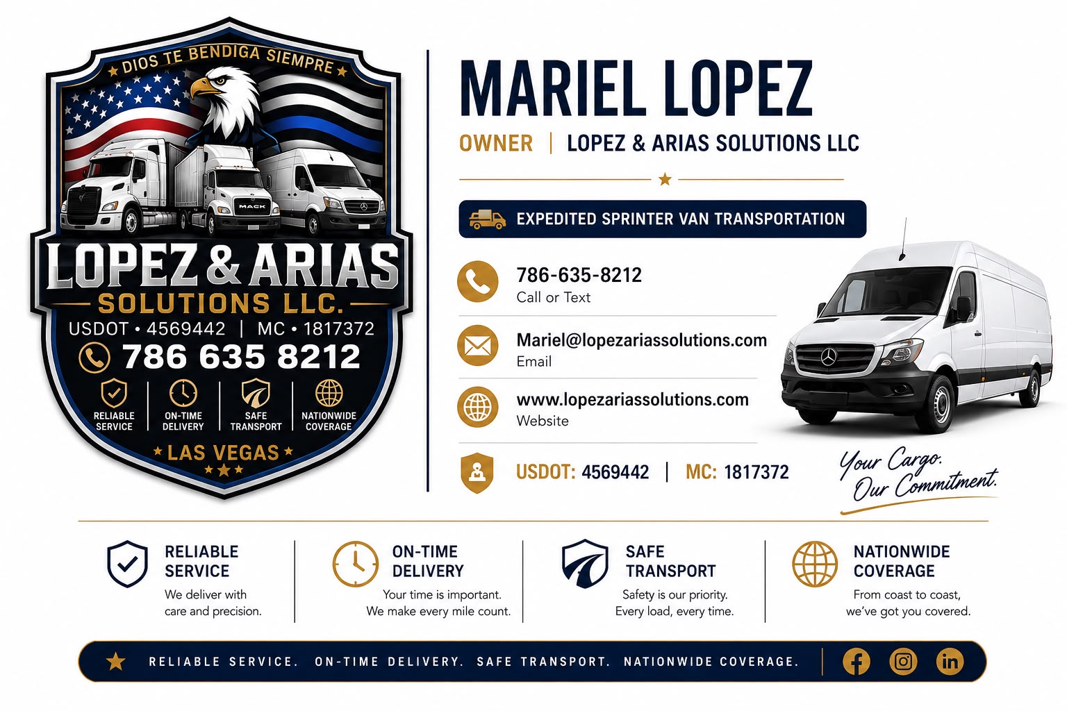 Lopez & Arias Solutions LLC — Mariel Lopez, expedited sprinter van transportation